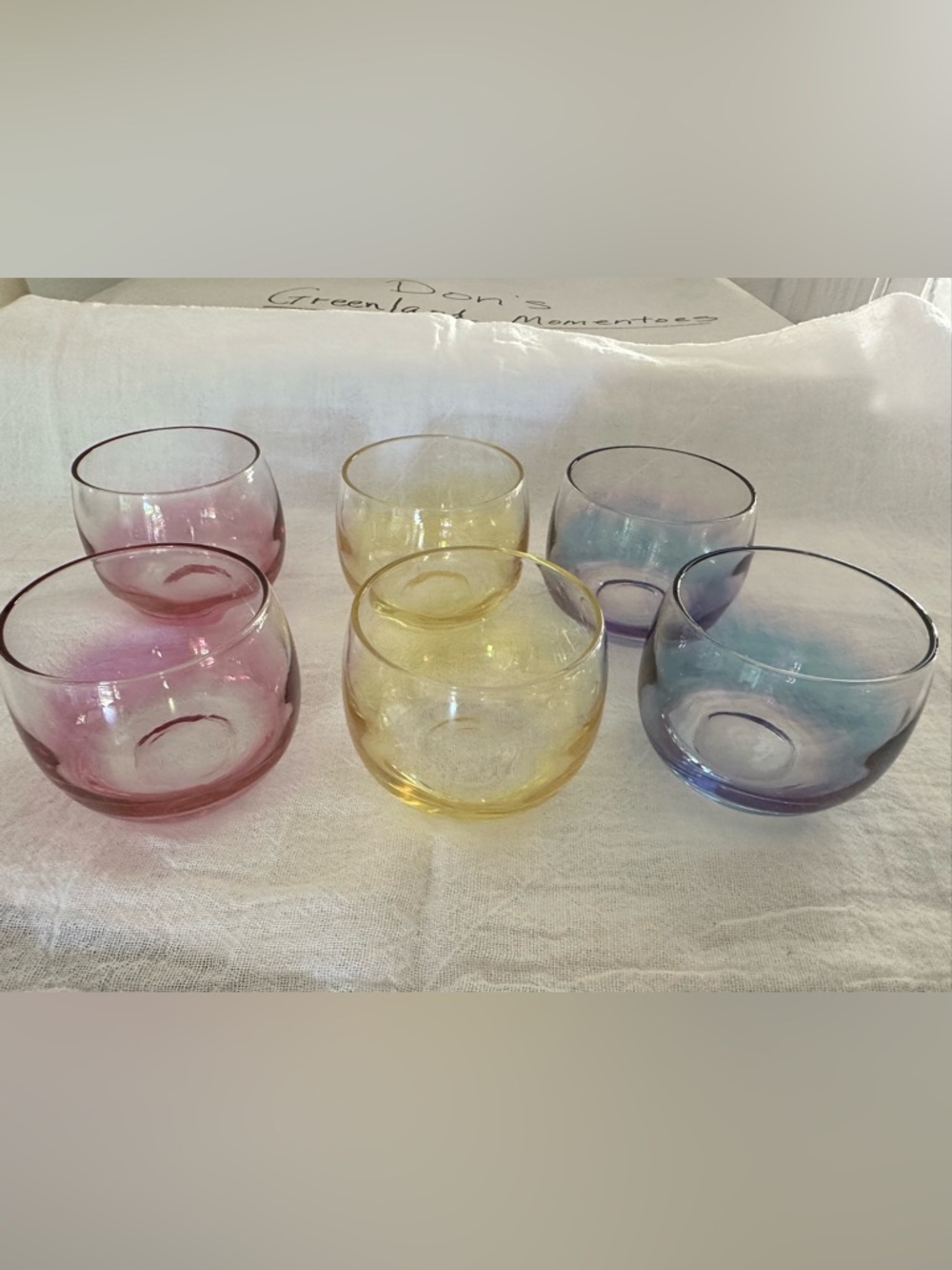 Roly Poly Pastel Ombre Fade MCM 6 Cocktail Glasses Pink Yellow Purple MINT COND